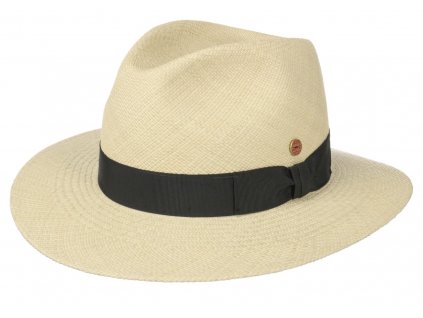 Luxusní  panamský klobouk Fedora Bogart s černou stuhou - ručně pletený, UV faktor 80 -  Ekvádorská panama - Mayser Menton
