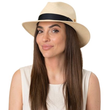 Luxusní panamský klobouk Fedora s černou stuhou - Mayser Menton - UV faktor 80