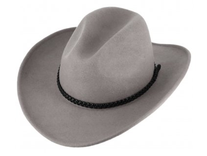 Měkký šedý klobouk ve stylu western - tvárný (tvarovatelná krempa) s drátem po okraji a koženým řemínkem