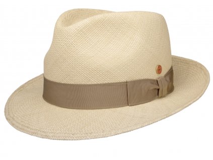 Panamský klobouk Trilby s menší krempou s béžovou stuhou - ručně pletený, UV faktor 80 -  Ekvádorská panama - Mayser Maleo