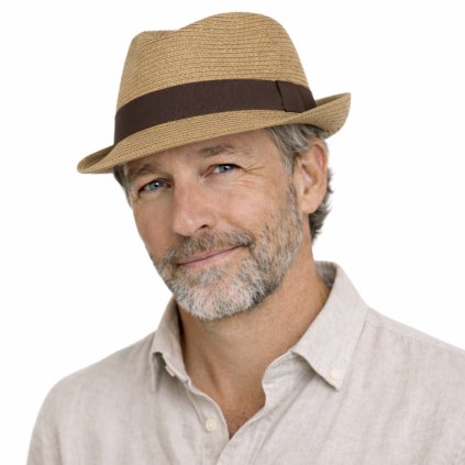 Nemačkavý béžový letní klobouk Trilby od Fiebig