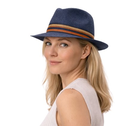 Letní crushable modrý fedora klobouk od Fiebig - Traveller Toyo