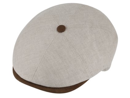 Letní retro bekovka 6-panel od Fiebig bavlna - béžový len a kůže