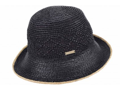 Dámský letní černý slaměný klobouk s asymetrickou krempou Seeberger - Crochet