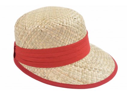 Slaměný klobouk - kšiltovka  proti slunci - Seeberger - mořská tráva s červenou stuhou