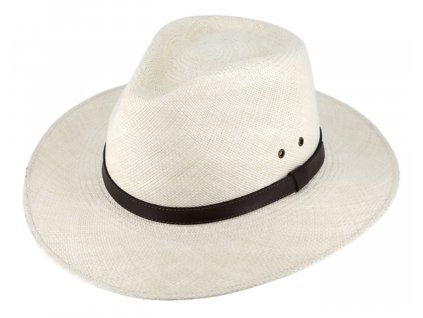 Letní panamský klobouk Fedora - ručně pletený - s koženým páskem - Ekvádorská panama
