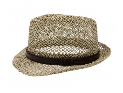 Slaměný klobouk z mořské trávy s koženou stuhou - Trilby