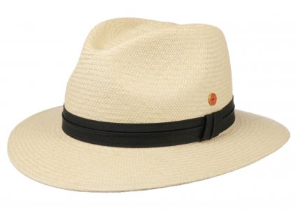 Exkluzívní panamský klobouk Fedora s černou stuhou - ručně pletený, UV faktor 80 -  Ekvádorská panama - Mayser Gero