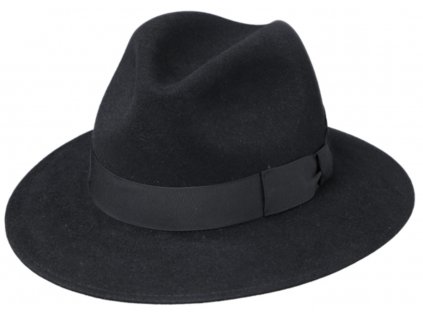 Černý luxusní klobouk Fiebig - Fedora z králičí srsti