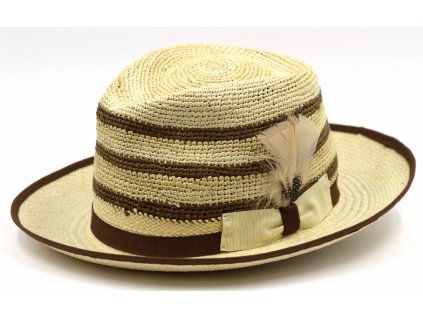 Dvoubarevný panamský klobouk Fedora Bogart s hedvábnou stuhou - ručně pletený -  Ekvádorská panama - Marone