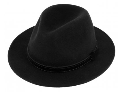 Cestovní voděodolný klobouk vlněný od Fiebig s menší krempou - černý s koženou stuhou