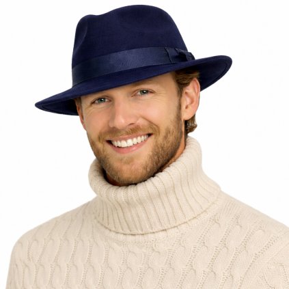 Kašmírový modrý luxusní klobouk Fiebig - limitovaná kolekce Fiebig