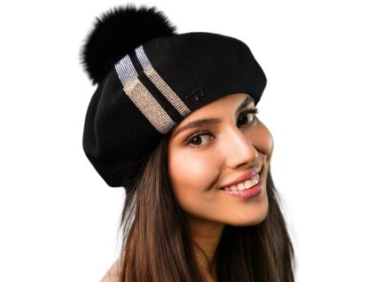Dámský zimní černý baret ozdobený -Reki