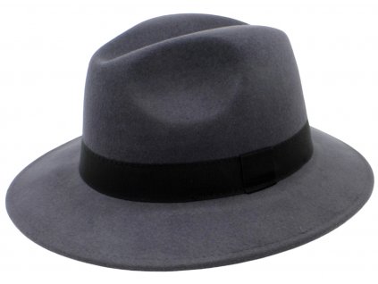 šedý klobouk plstěný s kašmírem - šedý s šedou stuhou - klopená krempa