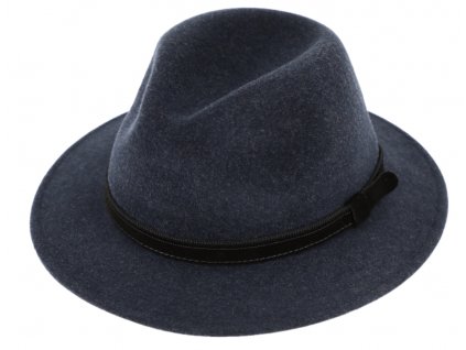 Cestovní modrý voděodolný klobouk vlněný od Fiebig s menší krempou a ušní klapky