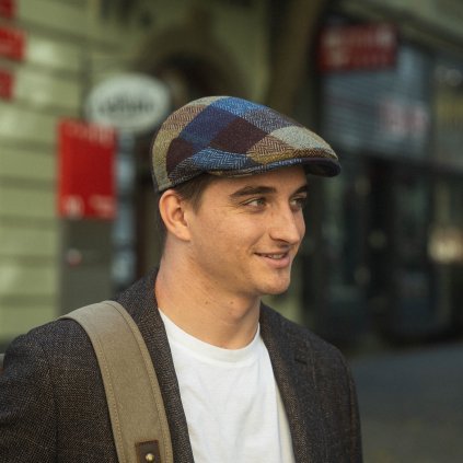 Pánská zimní vlněná hneda kostkovaná bekovka - Fiebig