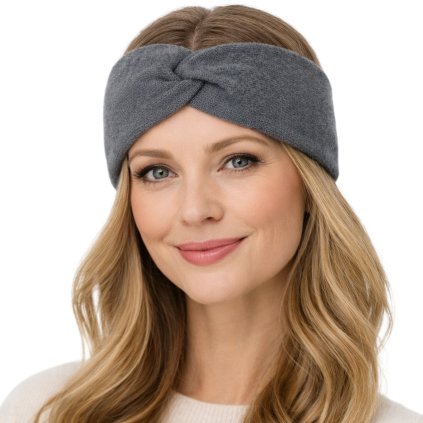 Dámská šedá kašmírová zimní čelenka - Fiebig