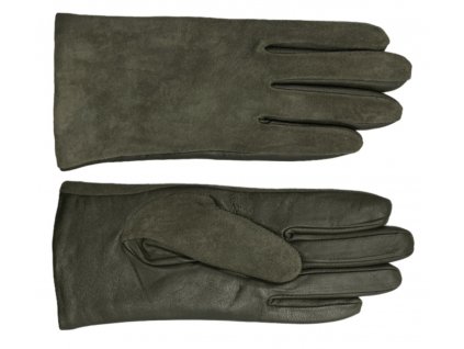Dámské zelené kožené (s semišem) rukavice flísová podšívka - Fiebig