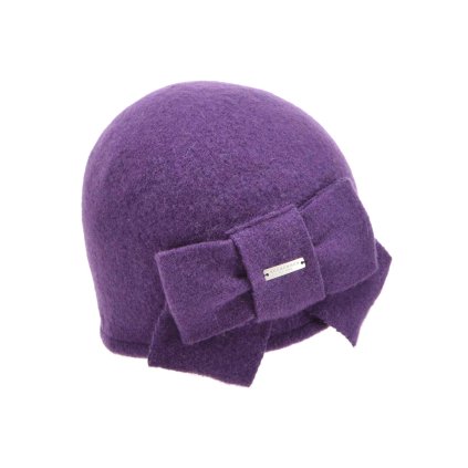 Vlněná dámská fialová čepice s mašličkou - Seeberger
