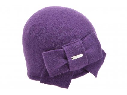 Vlněná dámská fialová čepice s mašličkou - Seeberger