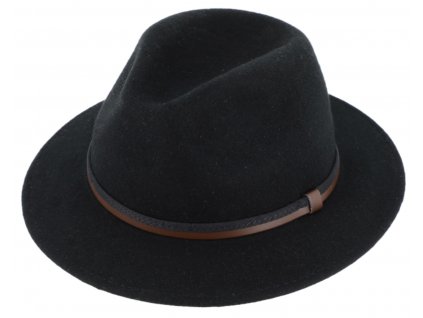 Cestovní klobouk vlněný od Fiebig - černý s  dvoubarevnou koženou stuhou - širák