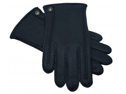 Pánské černé ručně šité kožené rukavice z jelení kůže -  kašmírová podšívka - Fiebig