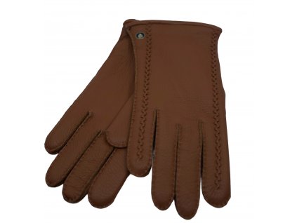 Pánské hnědé ručně šité kožené rukavice z jelení kůže -  kašmírová podšívka