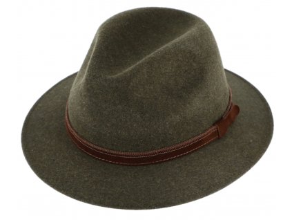 Cestovní zelený voděodolný klobouk vlněný od Fiebig s menší krempou a ušní klapky