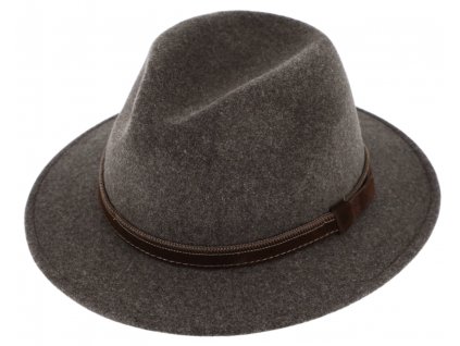 Cestovní hnědý voděodolný klobouk vlněný od Fiebig s menší krempou a ušní klapky
