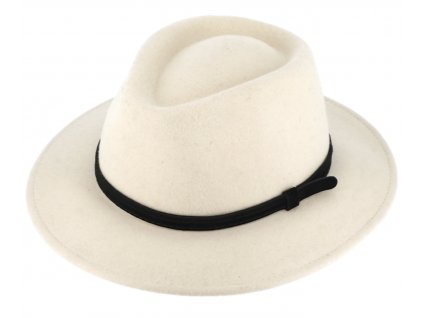 Cestovní klobouk vlněný od Fiebig s menší krempou - bílý s koženou stuhou