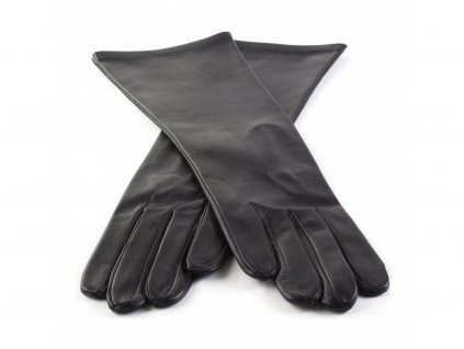 Dámské dlouhé černé kožené rukavice bez podšívky (16CM)