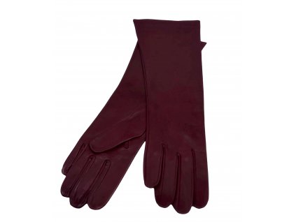 Dámské dlouhé vínové kožené rukavice bez podšívky (16CM)