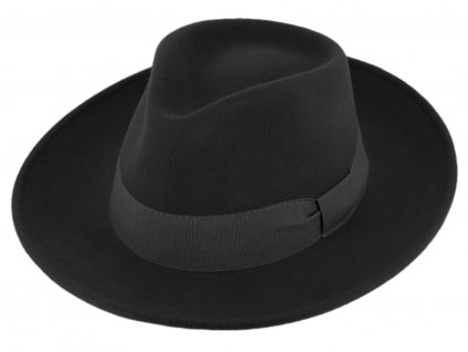 Cestovní klobouk vlněný od Fiebig s širší krempou - černý s černou stuhou