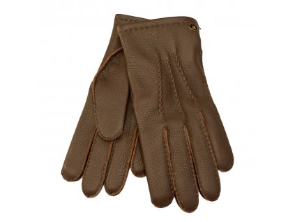 Pánské hnědé ručně šité kožené rukavice z jelení kůže -  kašmírová podšívka