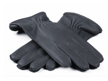 Pánské šedé ručně šité kožené rukavice z jelení kůže -  kašmírová podšívka