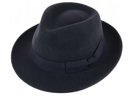 Klasický trilby klobouk vlněný se střední krempou Bogart  - modrý s modrou stuhou