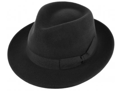 Klasický trilby klobouk vlněný se střední krempou Bogart  - černý s černou stuhou
