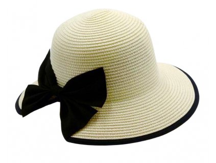 Dámský letní klobouk Cloche - zkrácená krempa vzadu a černá mašle