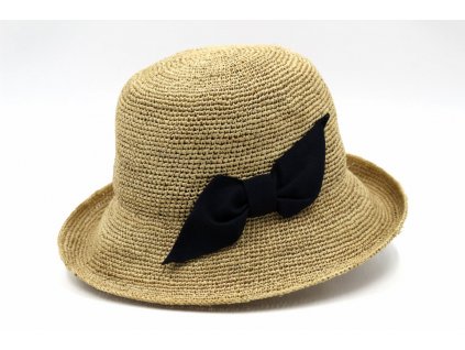 Dámský slaměný klobouk Cloche s černou mašlí