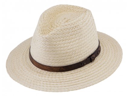 Unisex letní klasicky Fedora klobouk - od Fiebig s koženým paskem natur