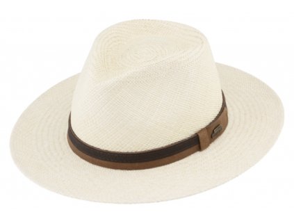 Letní panamský klobouk Fedora Natur - ručně pletený - s koženým páskem - Ekvádorská panama