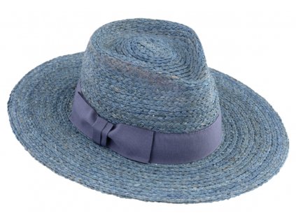 Dámský letní modrý Fedora klobouk - 100% slaměný klobouk od Fiebig