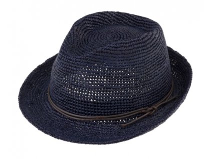 Trilby Raffia Crochet - slaměný modrý klobouk s koženou stuhou