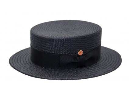 Letní slaměný černý boater klobouk - panamský klobouk - Gondolo Panama Mayser