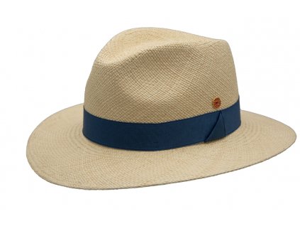 Luxusní panamský klobouk Fedora s modrou stuhou - ručně pletený, UV faktor 80 -  Ekvádorská panama - Mayser Gedeon