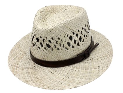 Slaměný klobouk s hnědým koženým páskem - Fedora