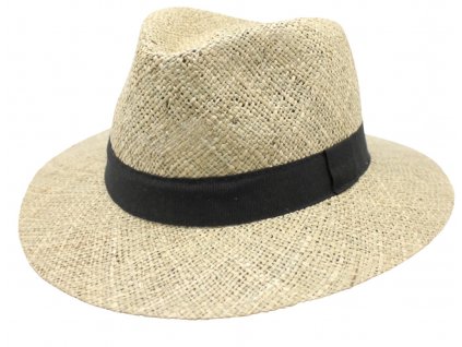 Pánský slaměný klobouk z mořské trávy s černou stuhou - Fedora