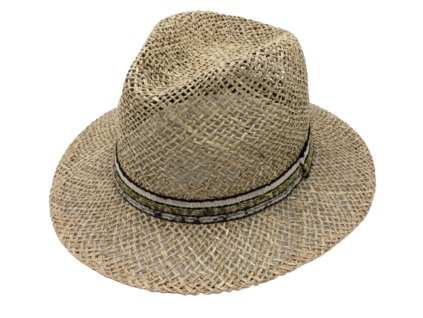 Slaměný klobouk z mořské trávy s barevnou stuhou - Fedora