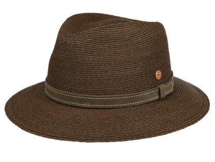 Luxusní nemačkavý hnědý klobouk Fedora - ručně šitý, UV faktor 80 -  Mayser Mathis
