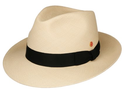 Luxusní panamák s tmavěmodrou stuhou - klobouk Fedora - ručně pletený, UV faktor 80 -  Ekvádorská panama Cuenca - Mayser William